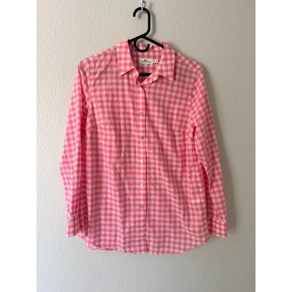 Classic Vineyard Vines Pink & White Gingham Long Sleeve Button Up - W Size 6